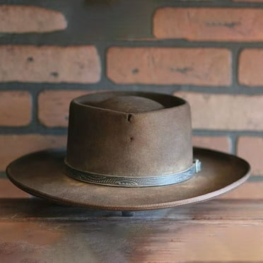 WTXUE Pork Pie Hats for Men, Symmetric Hat Wool Hat Women Men Unisex Hat Steam Punk Hat Top Hat Fashion Ribbon Decorative Hat, Plaincolor Hats for Women | Brown