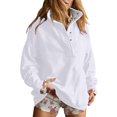 thumbnail image 1 of VISALY Pullover Sweatshirt for Womens Oversized Sweatshirt Casual Button Up Mock Neck Pullover Tops Long Sleeve Shirts Fashion Outfits Clothes Lightweight Sweatshirt White M, 1 of 9