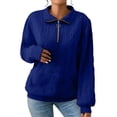 thumbnail image 1 of VISALY Pullover Sweatshirt for Womens Oversized Sweatshirt Quarter Zip Pullover with Pocket Collared Long Sleeve Shirts Loose Fit Tops Trendy Outfits Clothes Fall Sweaters Blue S, 1 of 9