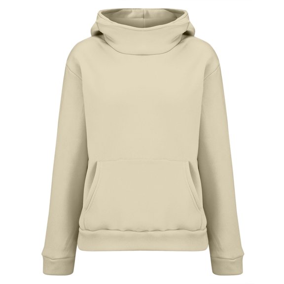 VISALY Pullover Sweatshirt for Womens Oversized Sweatshirt Women's Long Sleeve Sweatshirt with Pocket Soft Comfortable Pullover Mock Neck Casual Loose Fit Tops Lightweight Sweatshirt Beige M