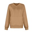 thumbnail image 1 of VISALY Pullover Sweatshirt for Womens Plus Size Sweatshirts V-Neck Pullover with Pocket Fall Winter Loose Fit Tops Long Sleeve Shirts Oversized Lightweight Sweatshirt Basic Tops Khaki M, 1 of 5