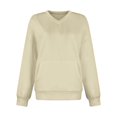 thumbnail image 1 of VISALY Pullover Sweatshirt for Womens Plus Size Sweatshirts V-Neck Pullover with Pocket Fall Winter Loose Fit Tops Long Sleeve Shirts Oversized Lightweight Sweatshirt Basic Tops Beige L, 1 of 7