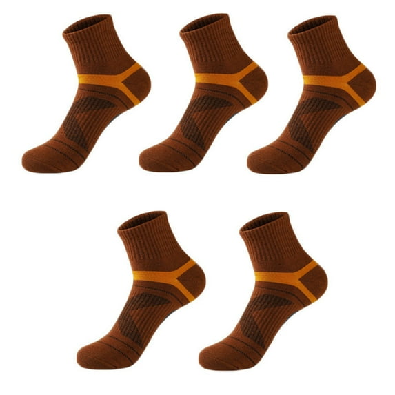 WTXUE Running Socks, Gym Socks Women, Men's Mid Length Socks Sports Socks Basketball Socks Low Cut Anti Slip Sweat Absorbing Breathable and Thickened 5 Pairs, Brown