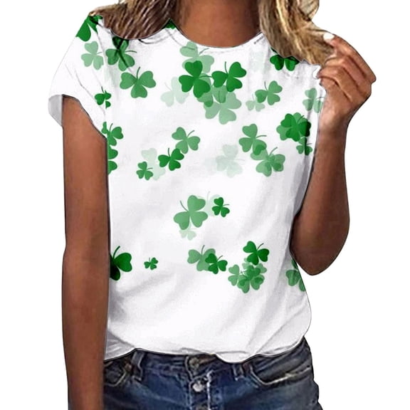 WTXUE Saint Patricks Day Shirts Short Sleeve Tee Shirts Crewneck Tops Dressy Casual Shirts Irish Shirt Tunic Blouses Loose Tops Loose Summer Fitted Blouses Tunic Blouses Funny Shirts Light Green Xxl