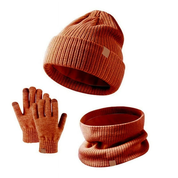 WTXUE Scarf,Hat,& Gloves, 3 Pieces Kids Winter Hat Glove Scarf Sets Knitted Toddler Cap Touchscreen Mitten Neck Warmer for Boys Girls 5 14 Years, Orange