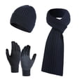 thumbnail image 1 of WTXUE Scarf,Hat,& Gloves, Women&Men Autumn and Winter Warm Wool Hat Scarf Gloves Slouchy Three Pieces Winter Snow Knit Cap Screen Mittens Scarves Sets, Navy, 1 of 3