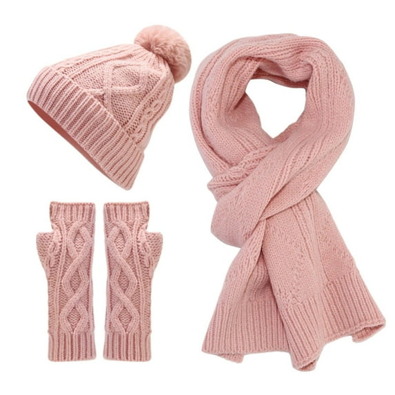 WTXUE Scarf and Gloves Set for Women, Scarf Gloves Hat Set for Teen Girls Women&Men Autumn Winter Warm Wool Hat Scarf Gloves Three Pieces, 1# Pink