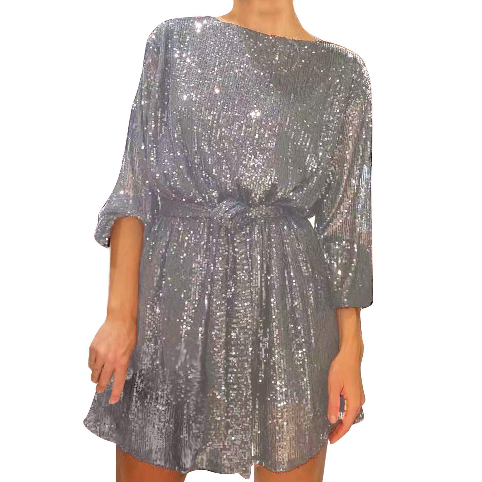 silver dress petite TFNC Petite cowl neck maxi dress with open back in silver sequin