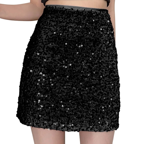 WTXUE Sequin Skirt, Women's SequinedHigh Waisted Slim Fitting Butt Lifting Casual Short Skirt, 3# Black M