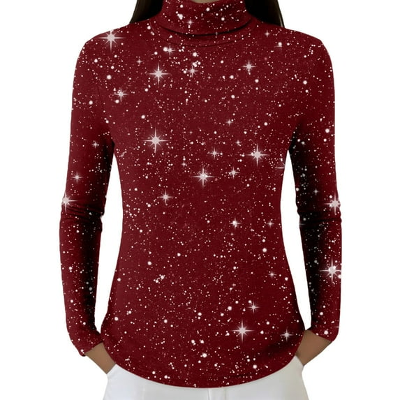 WTXUE Sequin Tops Turtleneck Pullover Sweater for Women Sparkle Long Sleeve Blouses Trendy Glitter Sweatshirt Party Slim Fit Shirts Knitted Casual Pullover Fashion Tops Red Xl