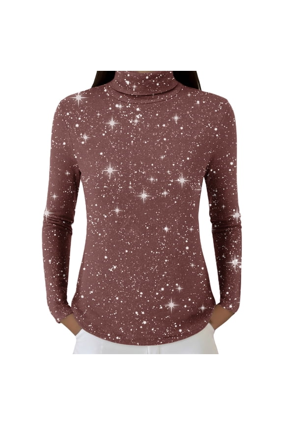 Sequin Tops Turtleneck Pullover Sweater for Women Sparkle Long Sleeve Blouses Trendy Glitter Sweatshirt Party Slim Fit Shirts Knitted Casual Pullover Fashion Tops Coffee M