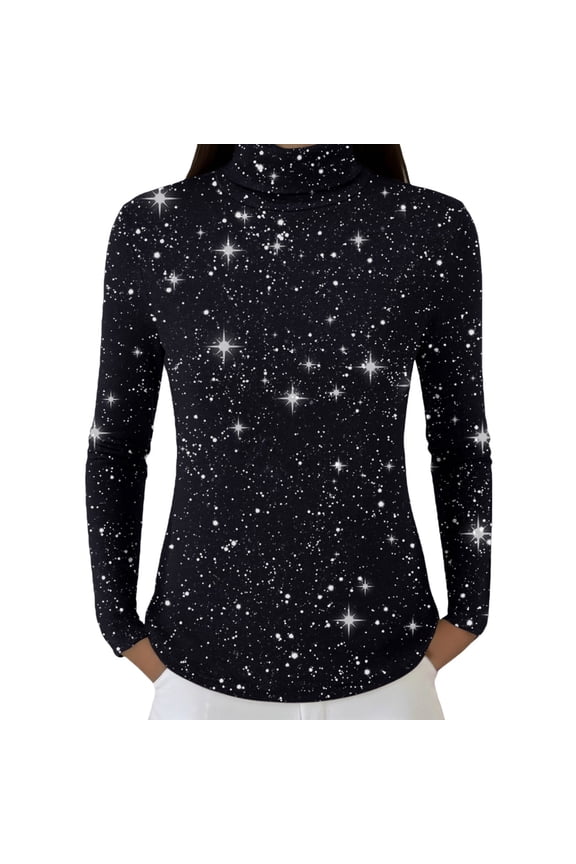 Sequin Tops Turtleneck Pullover Sweater for Women Sparkle Long Sleeve Blouses Trendy Glitter Sweatshirt Party Slim Fit Shirts Knitted Casual Pullover Fashion Tops Black L