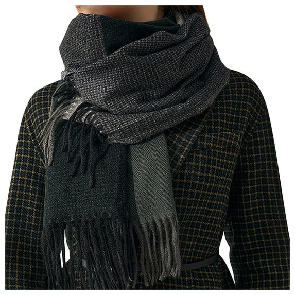 WTXUE Shawl Wraps for Women, Women Fall Winter Scarf Classic Tassel Plaid Scarf Warm Soft Chunky Large Blanket Wrap Shawl Scarves 1 Pack Present, 2# Black