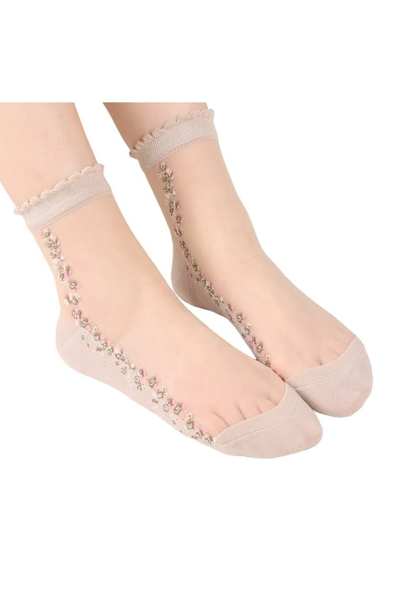 Sheertex Tights, 1 Pairs Unisex Warm Soft Embroidered Mesh Sport Socks Medium Stockings Casual Socks, Beige