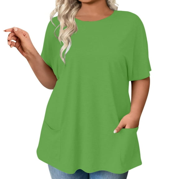 WTXUE Short Sleeve Blouses Plus Size Tops Round Neck Casual Long Tshirts Shirts Workout Tops for Women Loose Fit Peasant Blouses Basic Tees Loose Tops Loose Tops Flowy Shirts for Women Mint Green Xl