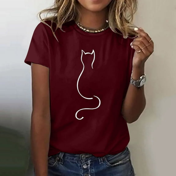 WTXUE Short Sleeve Blouses Tunic Top Crewneck Cotton Tshirts Shirts for Women Graphic Tees Lightweight Shirts Flowy Blouses Graphic T Shirts Graphic Shirts Casual Shirts Shirts Dressy Casual Wine Xl