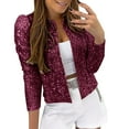 thumbnail image 1 of WTXUE Shrugs & Boleros Long Sleeve, Notch Neck Cardigan for Women Sequin Sequins Sparkling Cardigan Jacket Outerwear for Women Red M, 1 of 7