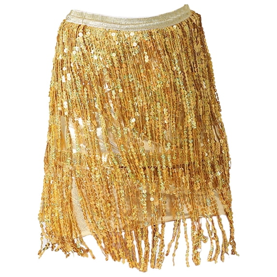 WTXUE Skirts, Fringe Mini, Women Sequin Skirt Belly Dance Hip Skirt Flow Su Sequin Wrap Skirt Solid Vestidos De Fiesta Largos De Noche Women, Gold Size L