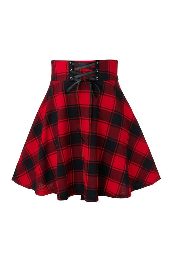 Skirts, Kilt A-Line, Women Casual Lattice Printing Splicing Frenulum Skirt Plaid Printing Skirt Pattern Mini Vestidos De Fiesta Largos De Noche Women, Red Size M