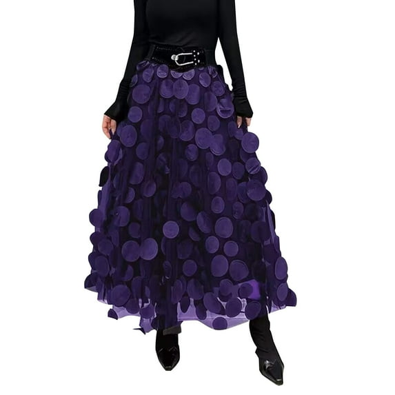 WTXUE Skirts for Women, Retro A-Line Skirt Half Length Skirt Women's3 D Polka Dotted Yarn Skirt High Waist, Purple L