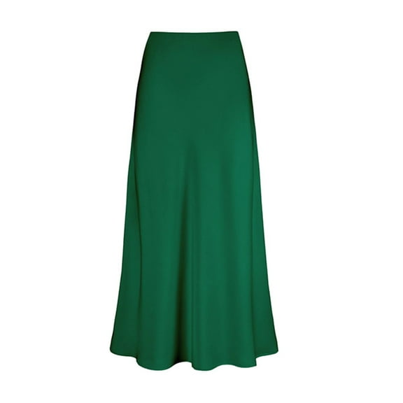 WTXUE Skirts for Women, Women's Skirt Stretch Waist High Solid Satin Dress, Green XL