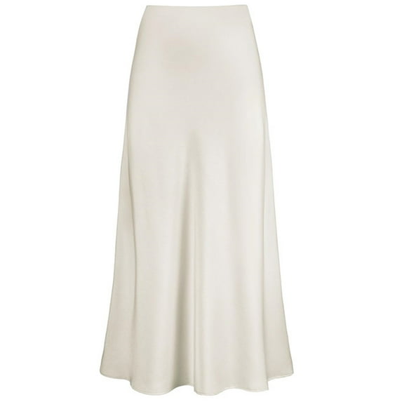 WTXUE Skirts for Women, Women's Skirt Stretch Waist High Solid Satin Dress, White 2XL