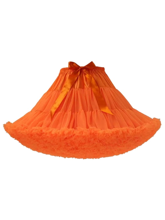 Skirts for Women, Women's Skirt Support Skirt Super Soft Boneless Petticoat Half PUffy Skirt, Orange