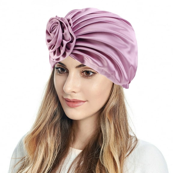 WTXUE Skull Cap Beanie Women Muslim Turban Flowers Hair Bonnet Head Scarf Wrap Cover Head Scarf Turban Headbands Stain Bonnet Purple One Size