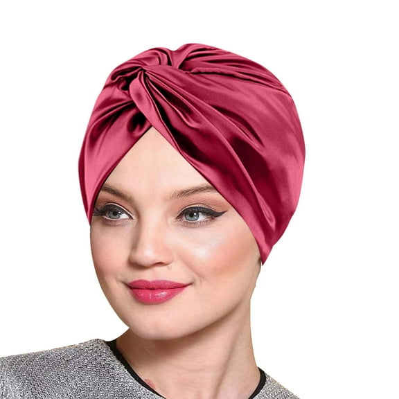 WTXUE Skull Cap Beanie Womens Solid Color Imitation Silk Double Layer Sleeping Hat Twisted Hat Headband Hat Beauty Makeup Home Hat Hair Cap for Sleep Work Hat Stain Bandana Wine One Size