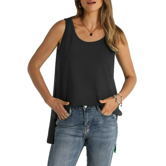 WTXUE Sleeveless Blouse Loose Fit Top Crewneck Blouses Casual Loose Tunic Top Tops for Women Long Blouses for Women Pretty Tops Flowy Tops Cute Blouses for Women Loose Fit Blouses Black L