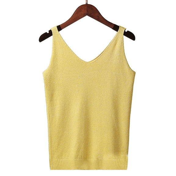 WTXUE Sleeveless Tank Tops Fun Summer Tops Solid Color V Neck Knit Womens Blouses Casual T-Shirt Eyelet Shirts Shirts for Women Trendy Summer Lightweight Summer Tops A A