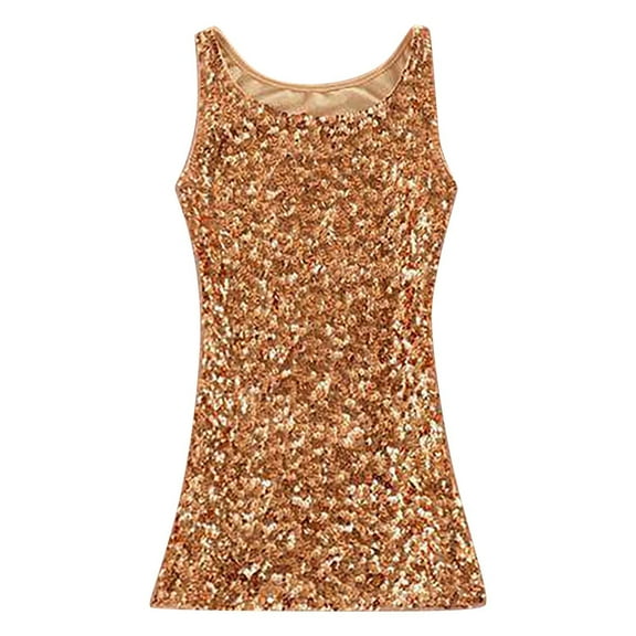 WTXUE Sleeveless Tops Tank Tops Sequin Camisole Tops Tank Vest Tops for Women Trendy Tunic Tops Womens Plain Tank Tops Womens Loose Tops Womens Tank Tops Dressy Gold A