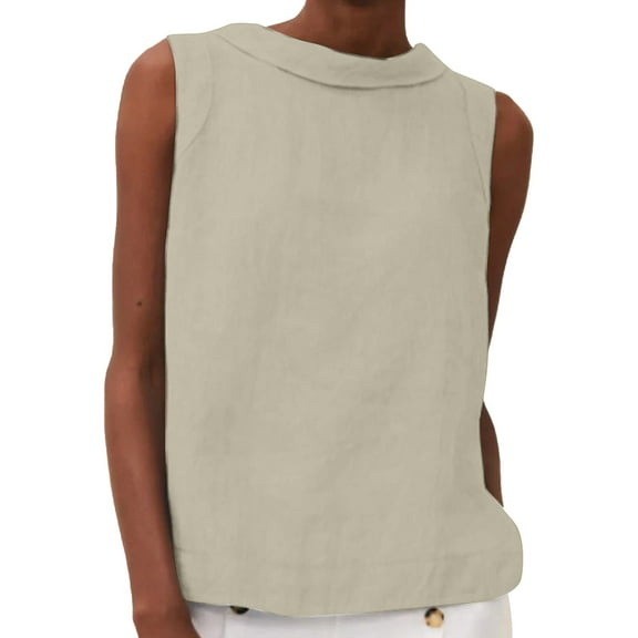 WTXUE Sleeveless Tops Workout Tank Tops Solid Color Collision Tunic Top Loose Fit Shirts Cotton Linen Blouses Womens Workout Tank Tops Casual Summer Tops Flowy Tops for Women Khaki L