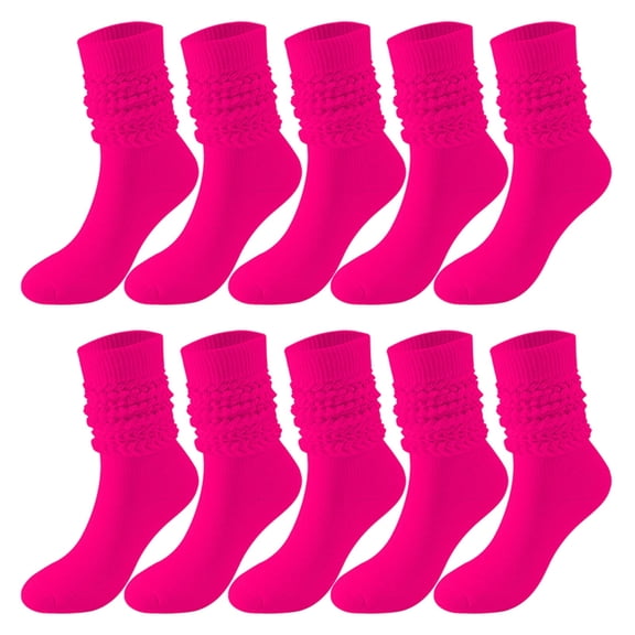 WTXUE Slouchy Socks, 5 Pairs Soild Color Socks Women Thigh High Boot Socks Soft Scrunch Socks, 5# Hot Pink