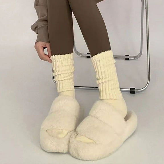 WTXUE Slouchy Socks, Warm Fashion Windproof Printing Mid Tube Socks Long Tube Cotton, Beige