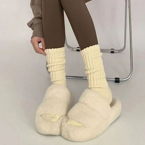 WTXUE Slouchy Socks, Warm Fashion Windproof Printing Mid Tube Socks Long Tube Cotton, Beige