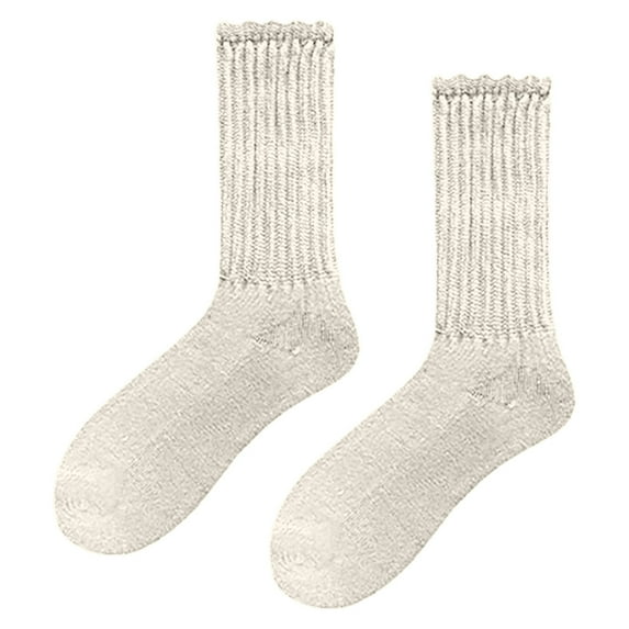 WTXUE Slouchy Socks, Warm Fashion Windproof Printing Mid Tube Socks Long Tube Cotton, White