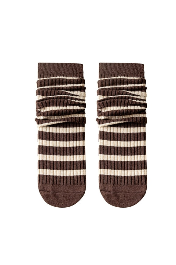 Slouchy Socks, Women Striped Socks Mid Tube Autumn and Qinter All Long Tube Pure Cotton Pile Socks