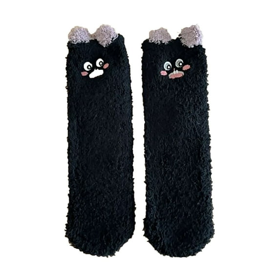 WTXUE Socks for Women, 1 Pair Fuzzy Socks Ear Design Tube Socks Cute Animal Socks Fluffy Soft Winter Warm Socks Christmas Easter Giftsfor Women, Black