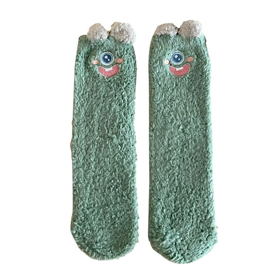 WTXUE Socks for Women, 1 Pair Fuzzy Socks Ear Design Tube Socks Cute Animal Socks Fluffy Soft Winter Warm Socks Christmas Easter Giftsfor Women, Green