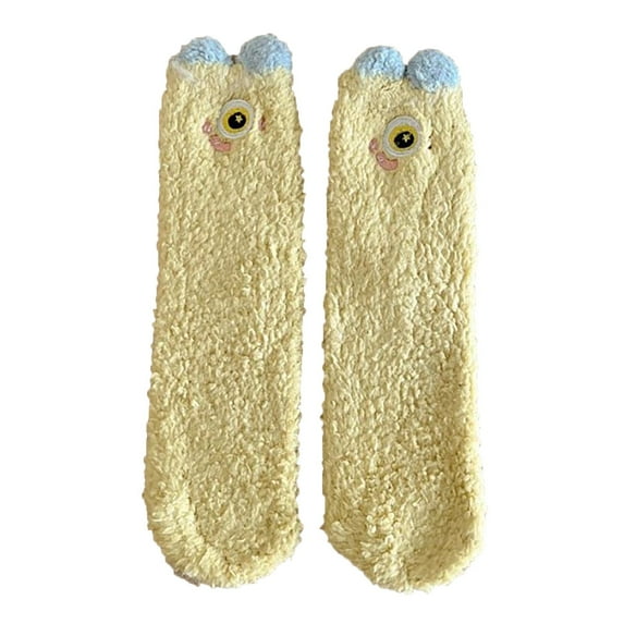 WTXUE Socks for Women, 1 Pair Fuzzy Socks Ear Design Tube Socks Cute Animal Socks Fluffy Soft Winter Warm Socks Christmas Easter Giftsfor Women, Yellow