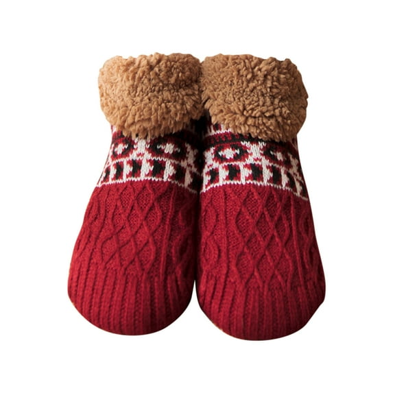 WTXUE Socks for Women, Men's and Women's Christmas Slippers Socks with Soft Comfortable Wool Lined Socks Warm and Fluffy Non Slip Socks In Winter, Winered