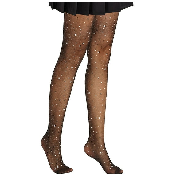 WTXUE Socks for Women, Pantyhose for Women, Women's Fashion Jacquard Star Pattern Ultra Thin Ultra Transparent Pantyhose Black Stockings, Control Top Pantyhose for Women, Black