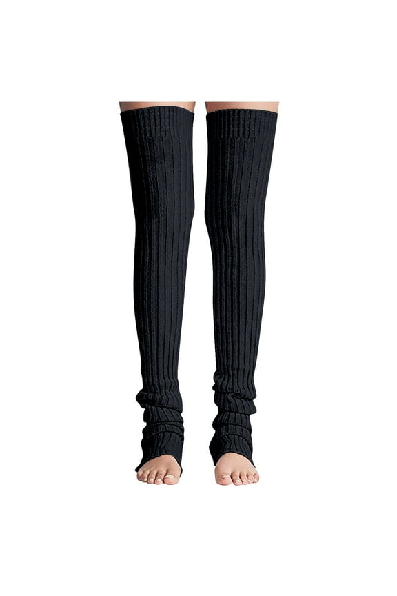 Socks for Women, Thigh High Socks, Leg Warmer Women Thigh High Tie Cable Knit Crochet Long Boot Socks Yoga Leg, Black Stockings for Women, Leg Warmers, Calf Sleeve, Black, L