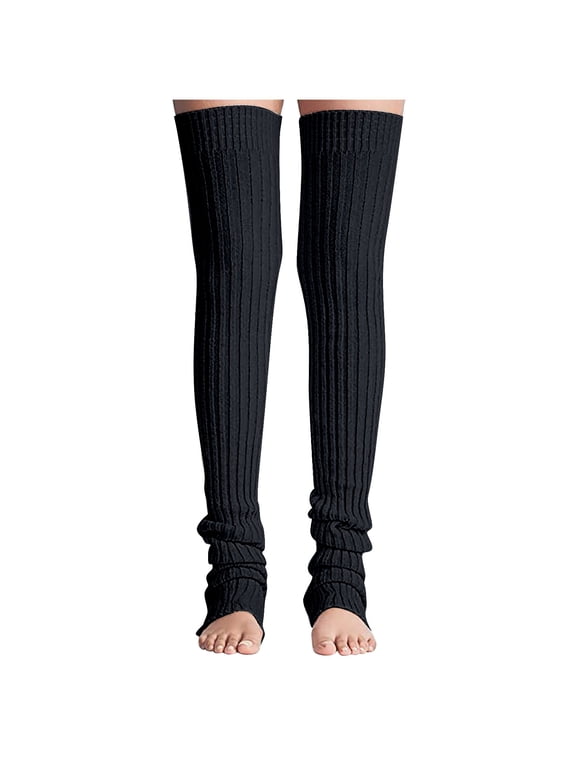 Socks for Women, Thigh High Socks, Leg Warmer Women Thigh High Tie Cable Knit Crochet Long Boot Socks Yoga Leg, Black Stockings for Women, Leg Warmers, Calf Sleeve, Black, L