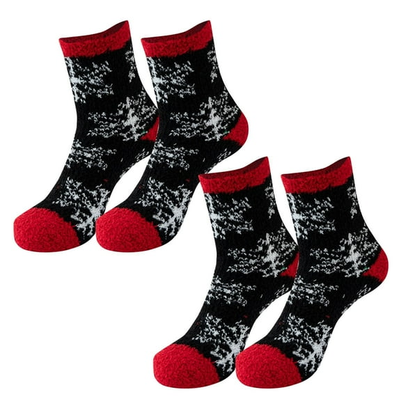WTXUE Quarter Socks, Socks for Women Winter Warm Wool 2 Pairs Crew Cute Socks Fuzzy Soft Fluffy Winter Cozy Slipper Socks Cute Plush Warm Socks for Christmas Black