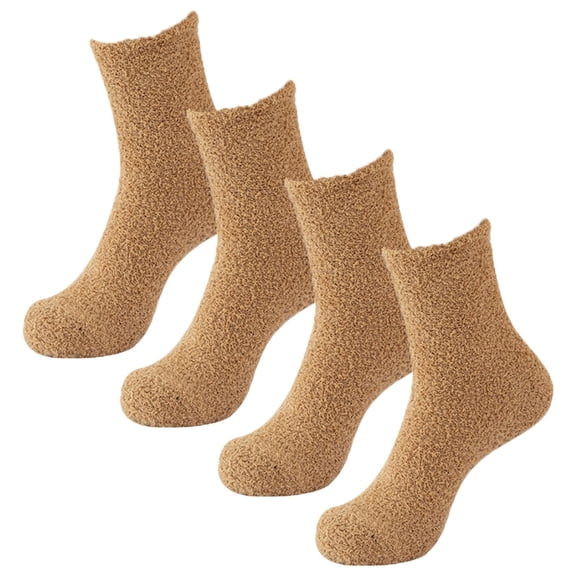 WTXUE Socks for Men, Fuzzy Socks 2 Pairs Cozy Slipper Fluffy Socks Casual Winter Warm Soft Cabin Stocking Comfy Sleep Socks, 2# Khaki