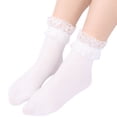 thumbnail image 1 of WTXUE Socks for Women, 1 Pairs Women Summer Soft Solid Lace Splice Socks Medium Stockings Socks, White, 1 of 7