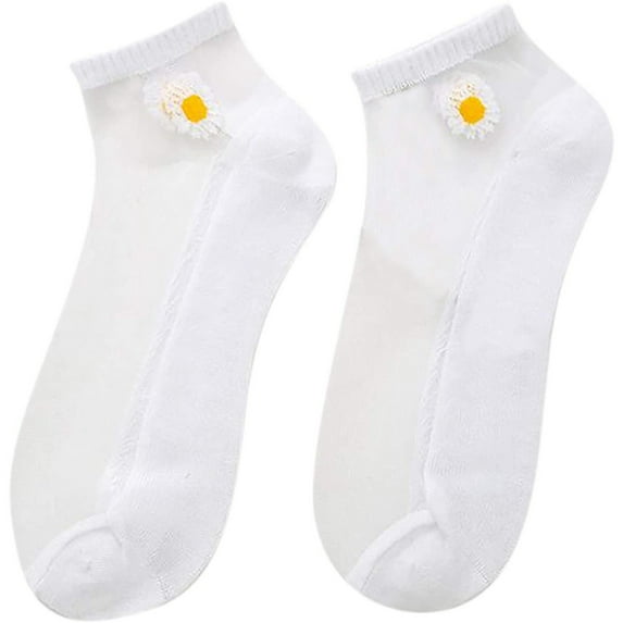 WTXUE Socks for Women, 10-Pack, Women Mesh Little Cute Short Daisy 10PC Splice Casual Breathable Socks Socks, 1# White