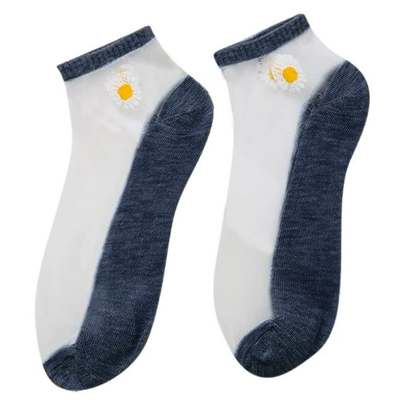 WTXUE Socks for Women, Ankle Socks, Short Cute Splice Little Daisy Casual Socks Breathable Women Mesh 5PC Socks, 5-Pack, 5# Dark Blue